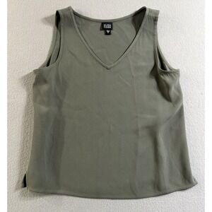 Eileen Fisher Stretch Silk Charmeuse Scoop Neck Tank Medium Olive Green Women's
